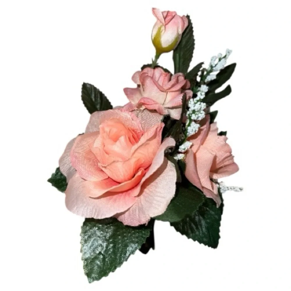 Elegant Peach artificial Floral wristband corsage or pin on corsage Arrangement